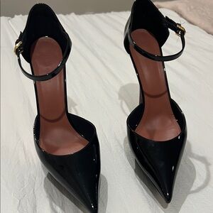 Amina Muaddi Black Patent Heels